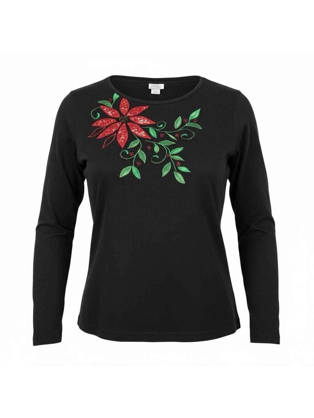 VINTAGE Peanut Butter & Jelly Shirt Christmas Poinsettia Black Women's Small